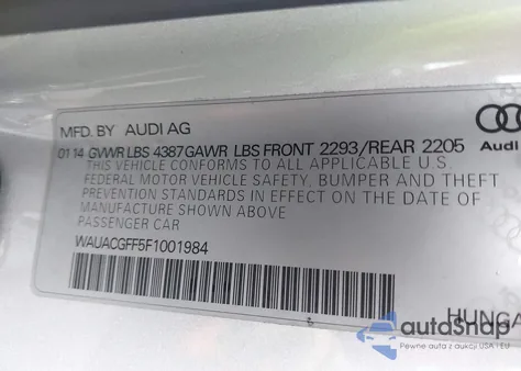 2015 Audi A3 1.8T Premium z USA, uszkodzony, nr VIN WAUACGFF5F1001984